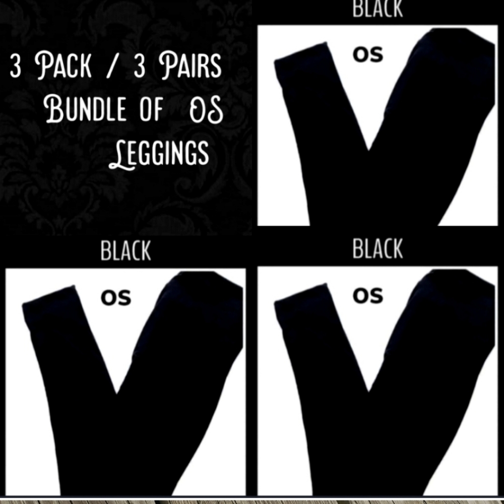 New 3 Pairs New LuLaroe Solid Black Leggings OS